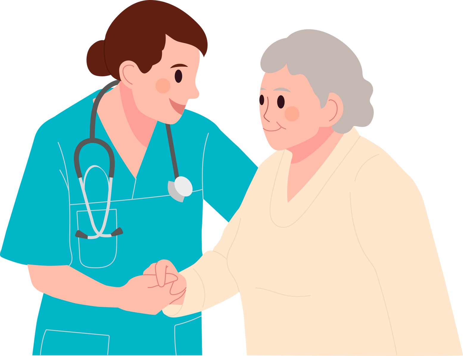 Nurse helping elderly woman patient.